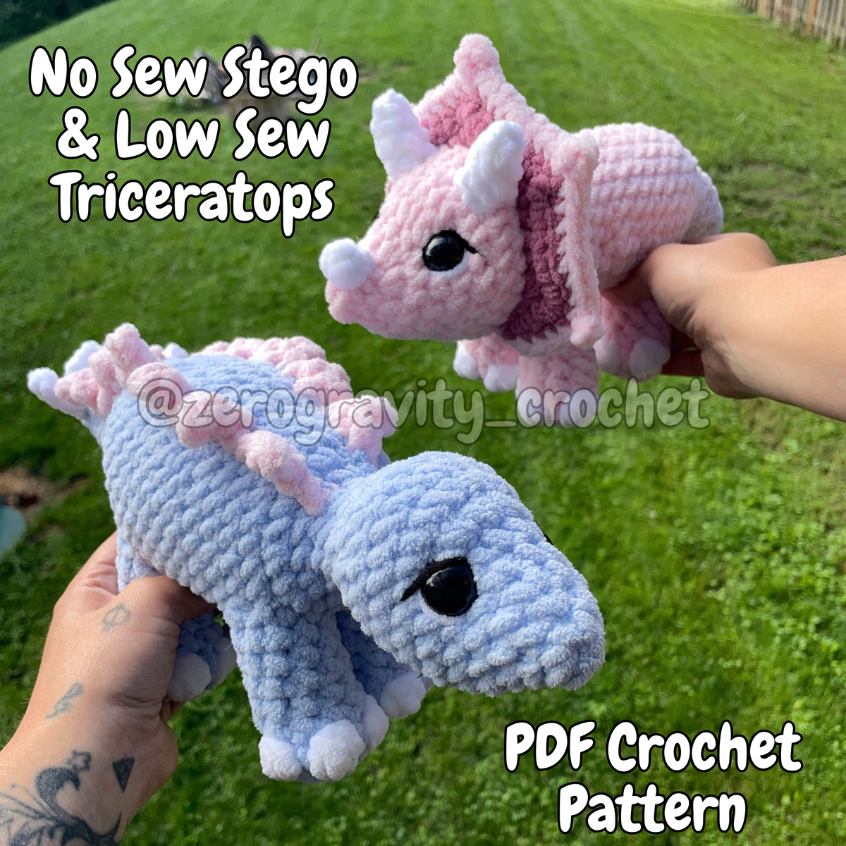 DIGITAL PDF | No Sew Stegosaurus & Low Sew Triceratops Crochet Amigurumi Pattern Bundle