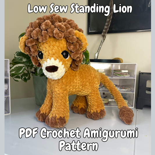 DIGITAL PDF | Low Sew Standing Lion Crochet Amigurumi Pattern
