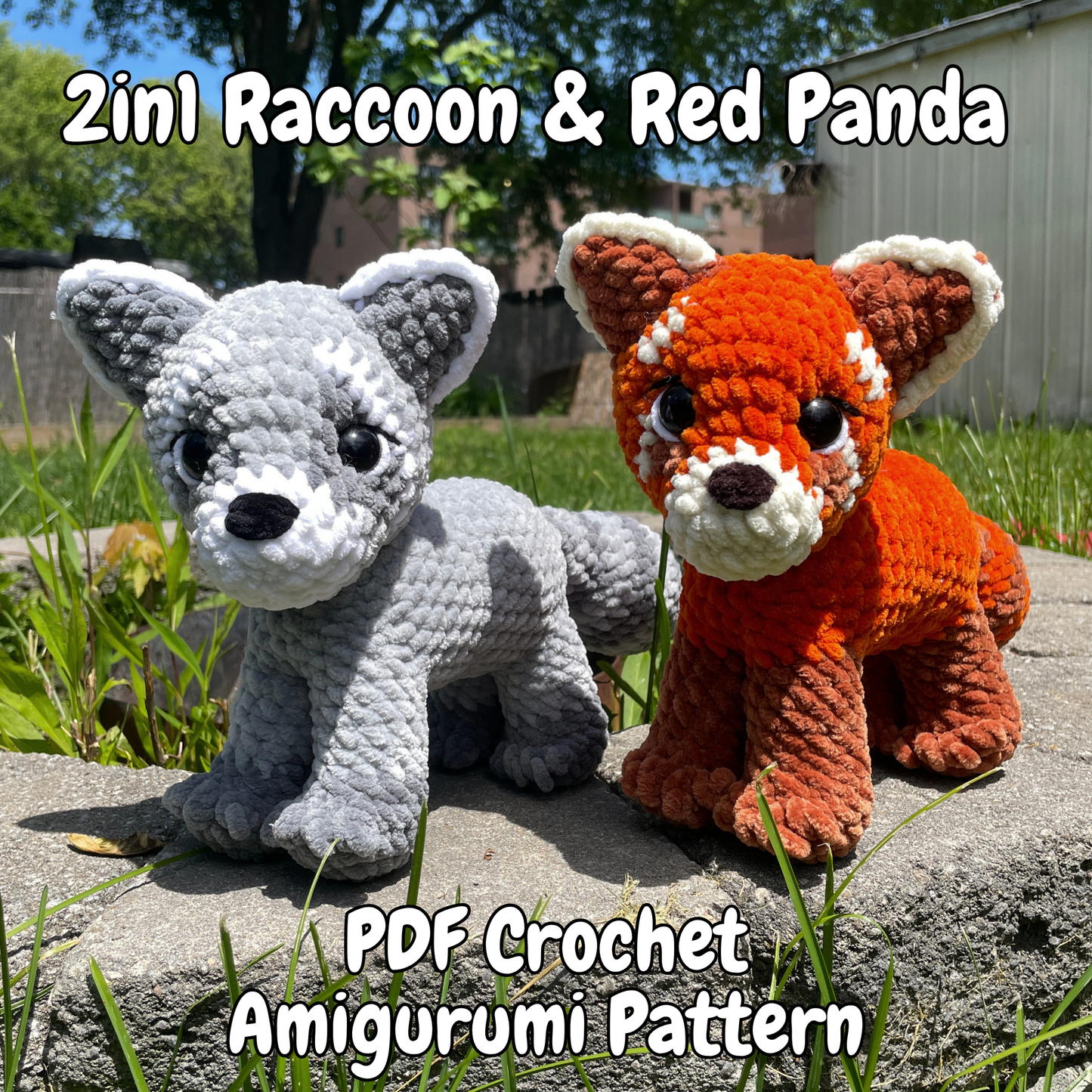 DIGITAL PDF | 2in1 Low Sew Standing Raccoon & Red Panda Crochet Amigurumi Pattern