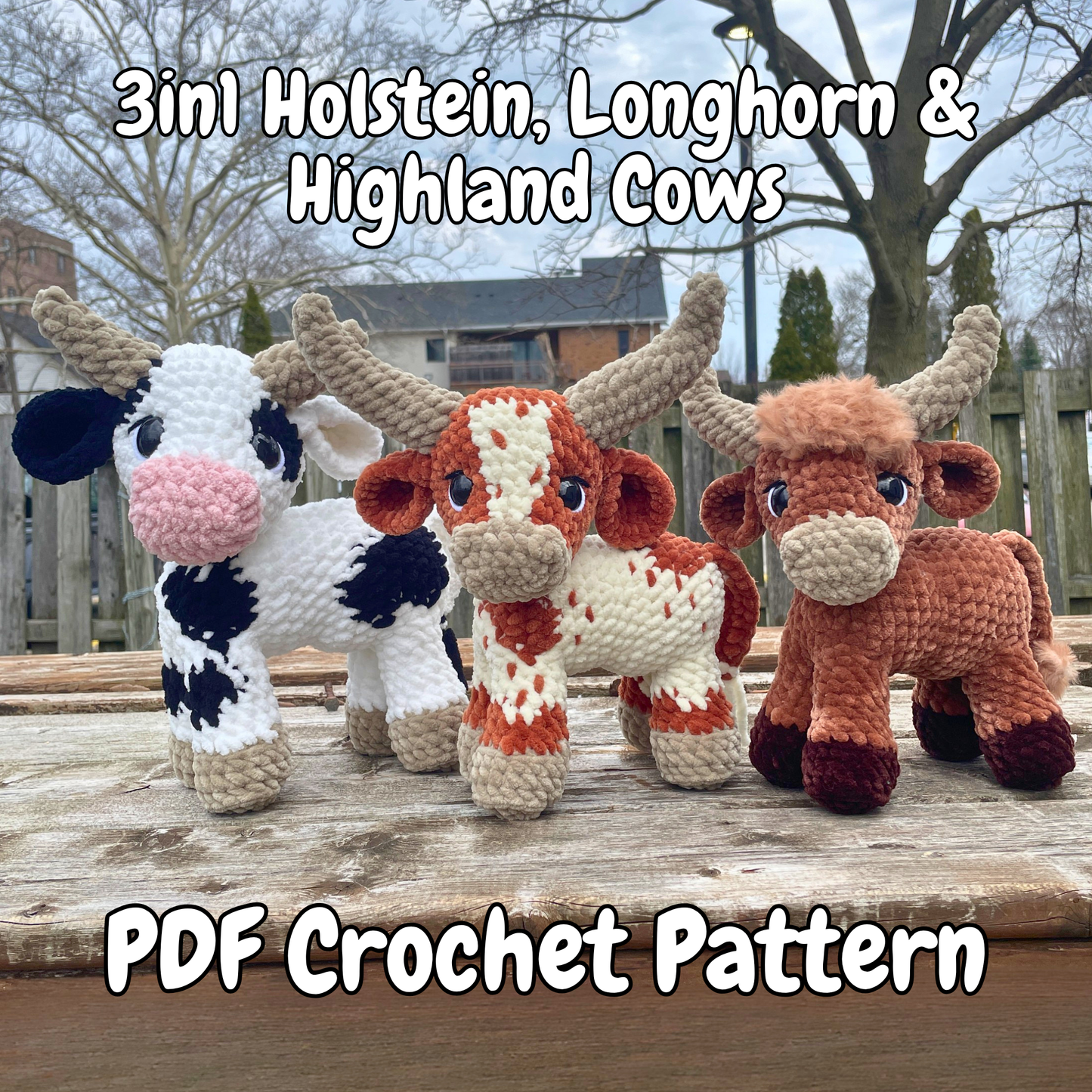 DIGITAL PDF | 3in1 Cow Bundle Crochet Amigurumi Pattern | Longhorn, Holstein, Highland