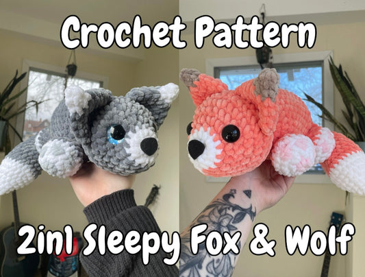 DIGITAL PDF | 2in1 Sleepy Fox & Wolf Crochet Pattern