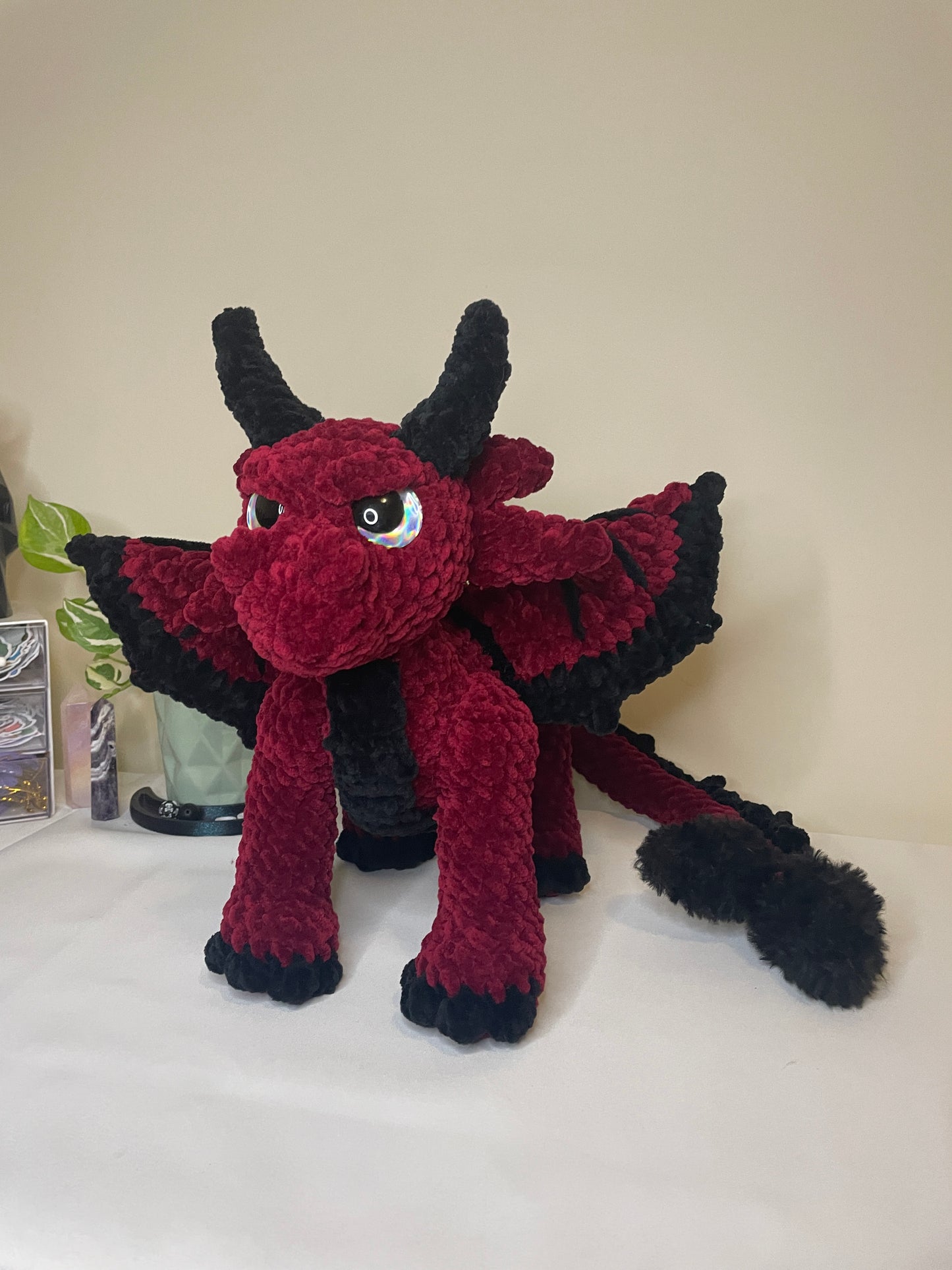 Red & Black Standing Dragon Amigurumi