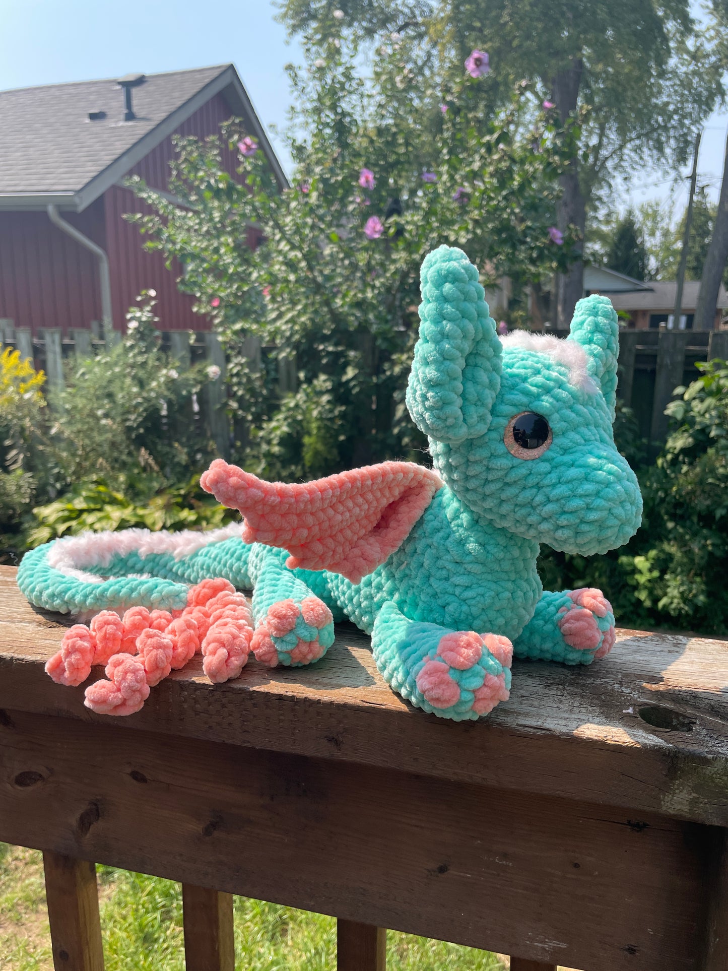 Teal & Peach Dragon Amigurumi