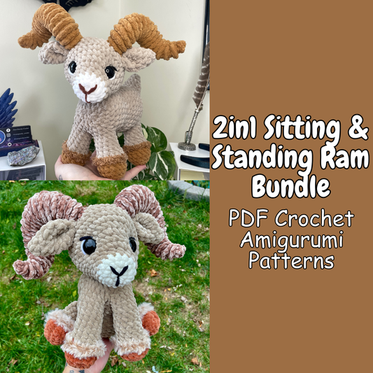 DIGITAL PDF | 2in1 Sitting & Standing Ram Bundle Crochet Amigurumi Pattern