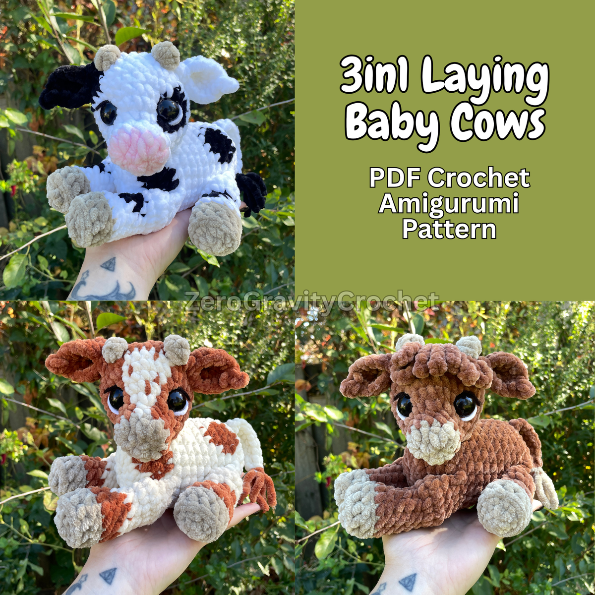 DIGITAL PDF | 3in1 Laying Baby Cow Bundle